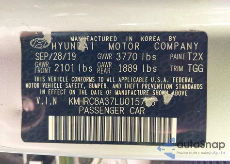 2020 Hyundai Venue Sel z USA, uszkodzony, nr VIN KMHRC8A37LU015738